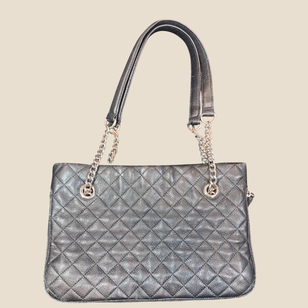 CALVIN KLEIN‎ Quilted Chain Shoulder Bag OS Grey Metallic Diamond Stitch